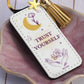 PU leather keychain with “Trust Yourself” quote, gold star charm, and tassel, symbolizing trust and confidence by Belivra.