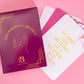 Belivra Empowerment Card Deck with elegant pink and gold packaging and visible affirmation card reading "I Carry the Mindset of a Leader and Winner" – styled on a pink background with floral and minimalist designs. Perfect for women seeking daily confidence boosts, mindset shifts, and self-empowerment tools.