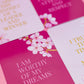 Close-up of Belivra Empowerment Card Deck featuring four glossy affirmation cards with floral designs and bold quotes like "I Am Worthy of My Dreams" and "I Trust the Timing of My Life." Feminine and elegant, these cards offer daily mindset motivation and are perfect for women seeking confidence, clarity, and self-belief.