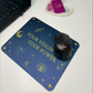 Belivra inspirational mouse pad with quote "Your Vision Your Power" in gold on a navy blue background – perfect motivational desk accessory for women entrepreneurs, work-from-home setups, or office decor. Shown with Logitech mouse, laptop, and heart-shaped organizer.